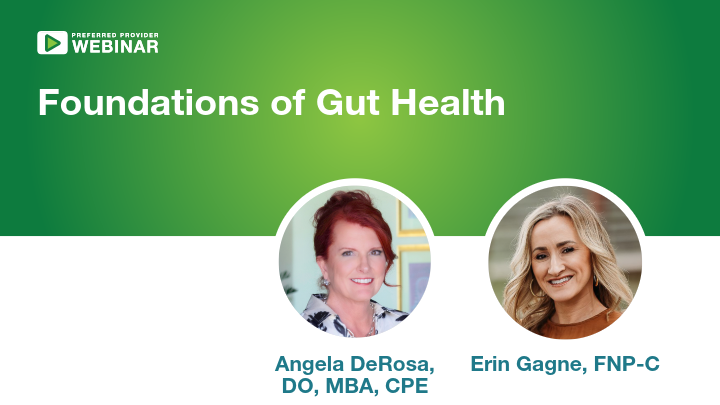Webinar poster featuring speakers Angela DeRosa and Erin Gagne to explore the microbiome.